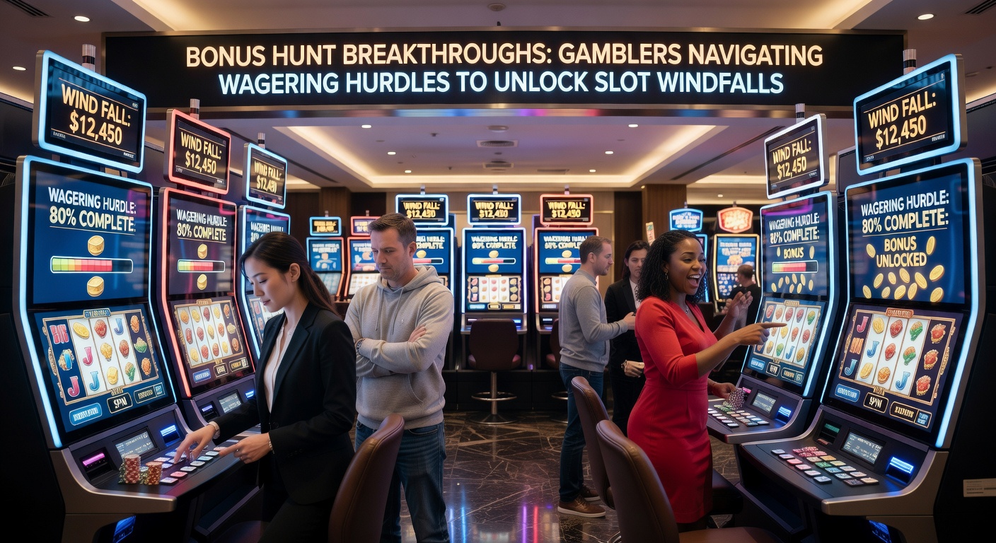 Close-up of a player's screen showing a massive slot bonus payout after clearing wagering, with coins and multipliers filling the display