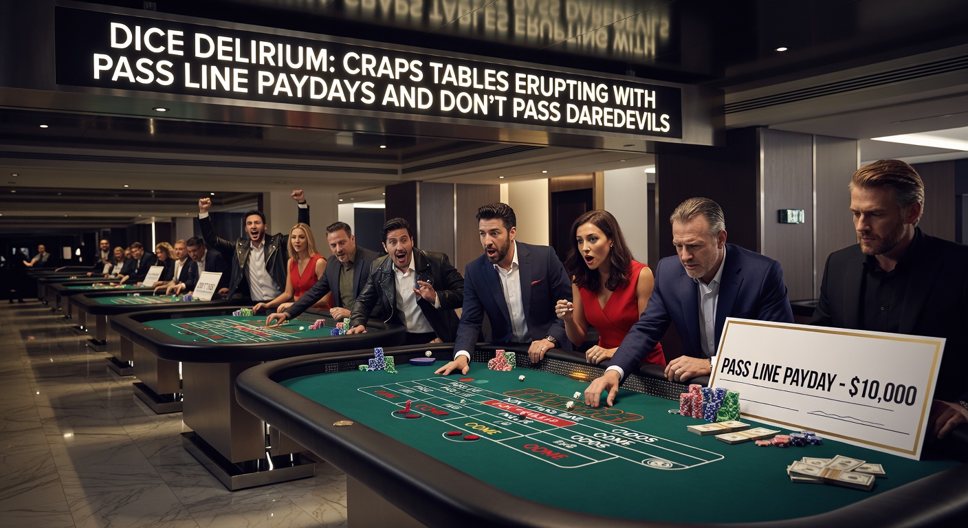 Intense close-up of a Don't Pass bettor smirking amid a tense craps roll, contrasting the cheering Pass Line crowd in the background