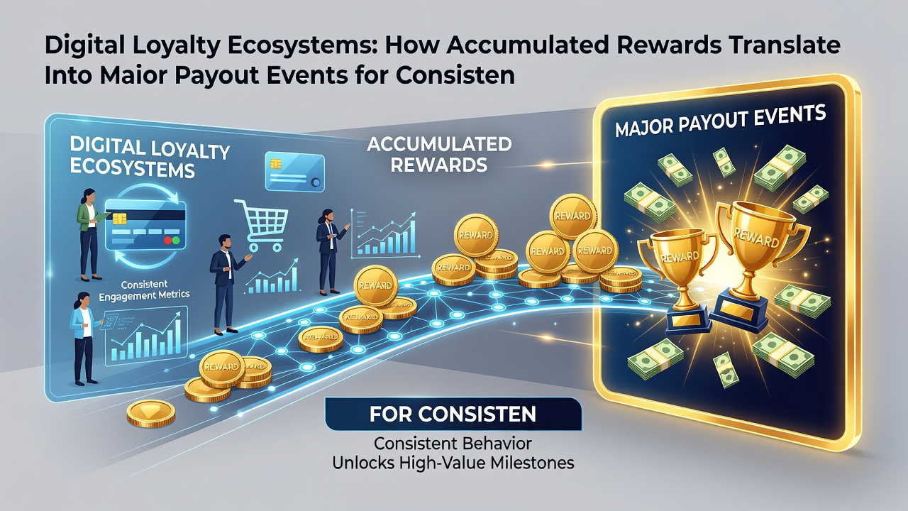 Infographic illustrating point accumulation journey leading to jackpot-style loyalty payouts in digital platforms