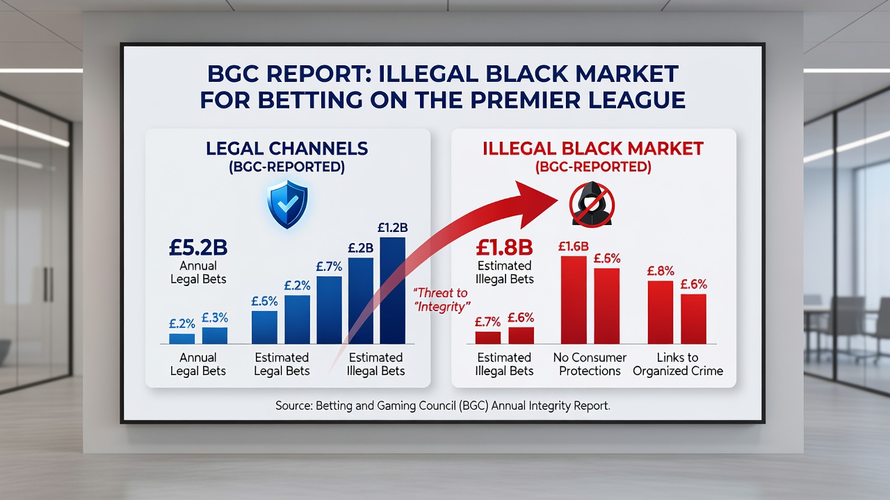Infographic style image illustrating betting market statistics and growth trends in the UK