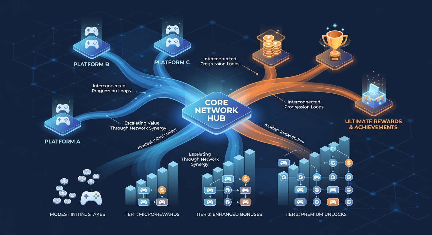 Diagram illustrating how small stakes feed into global prize pools through layered digital gaming rewards