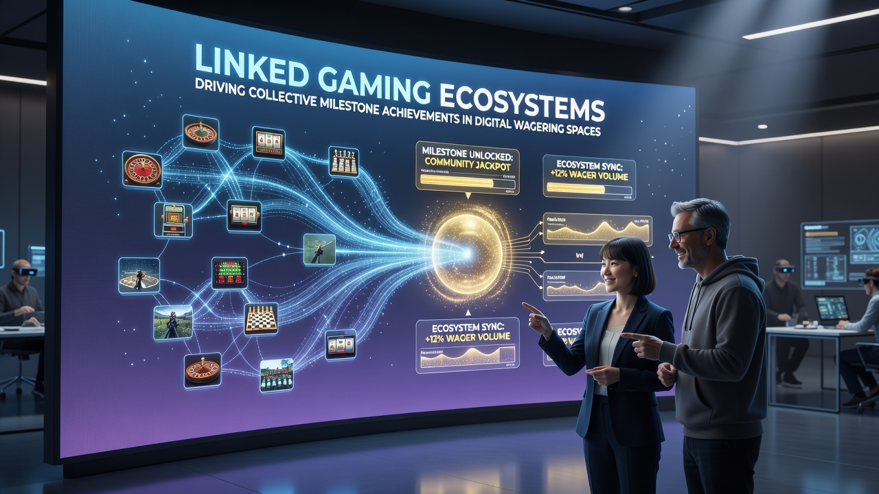 Illustration showing players contributing to shared digital milestones across multiple wagering platforms