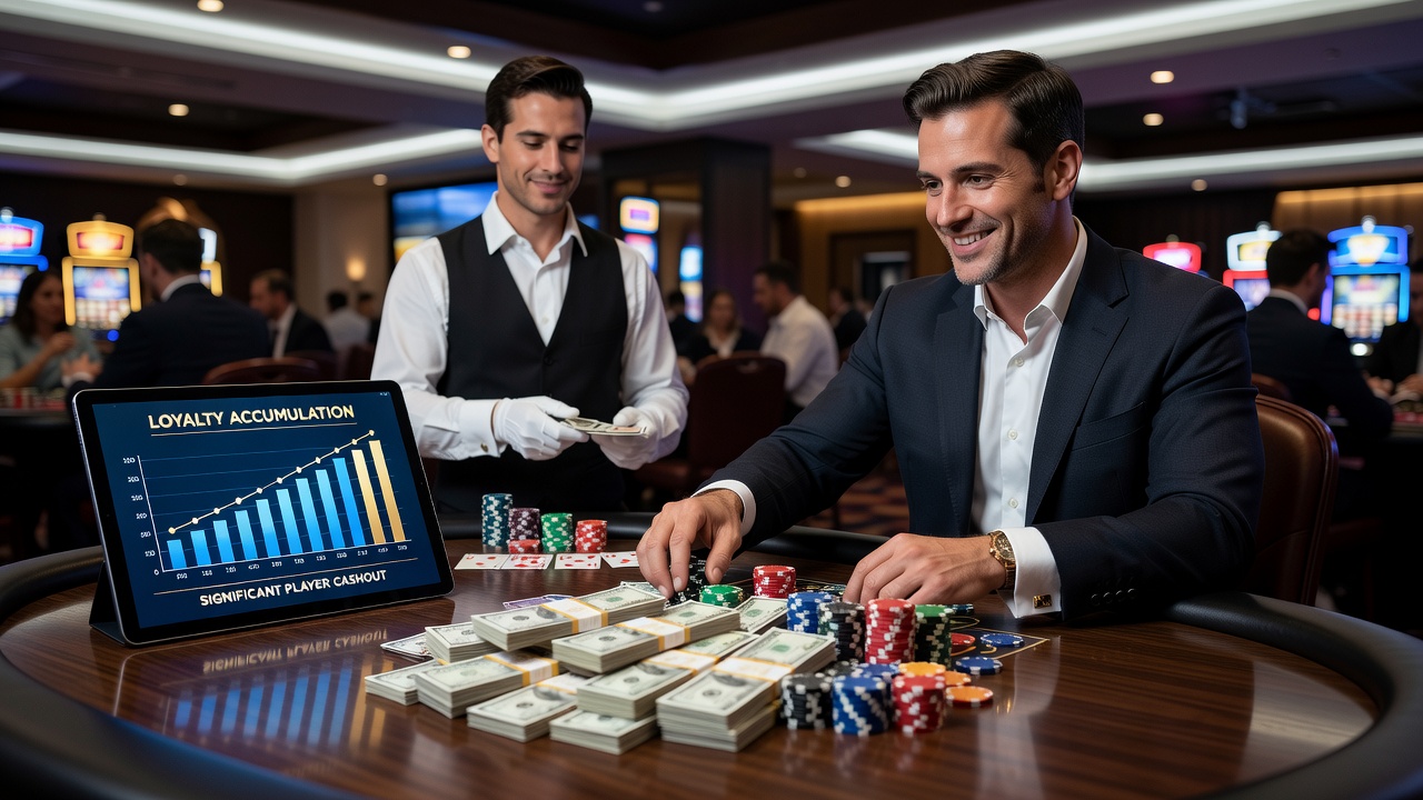 Player reviewing loyalty account balance on a tablet after a live casino session