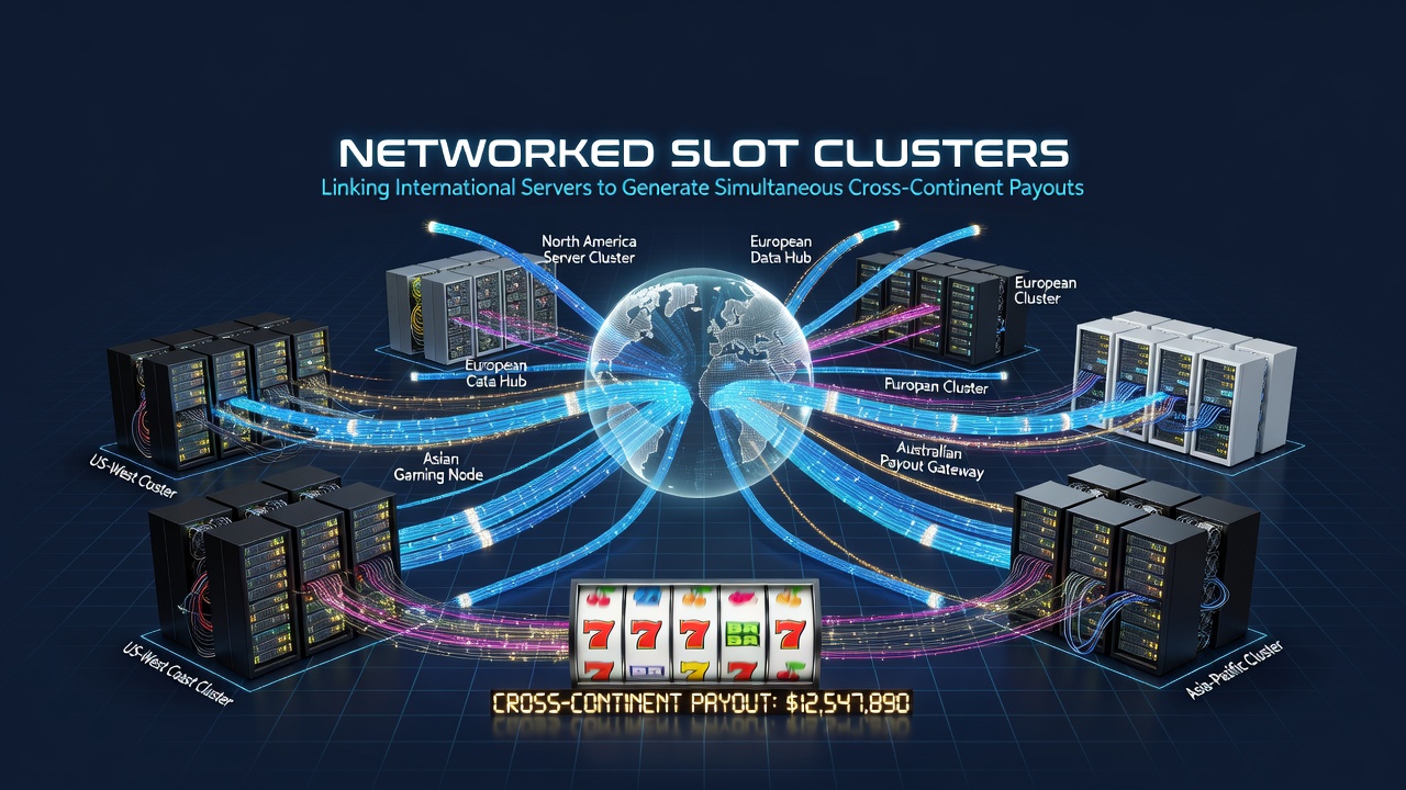 Map showing international slot server connections across continents